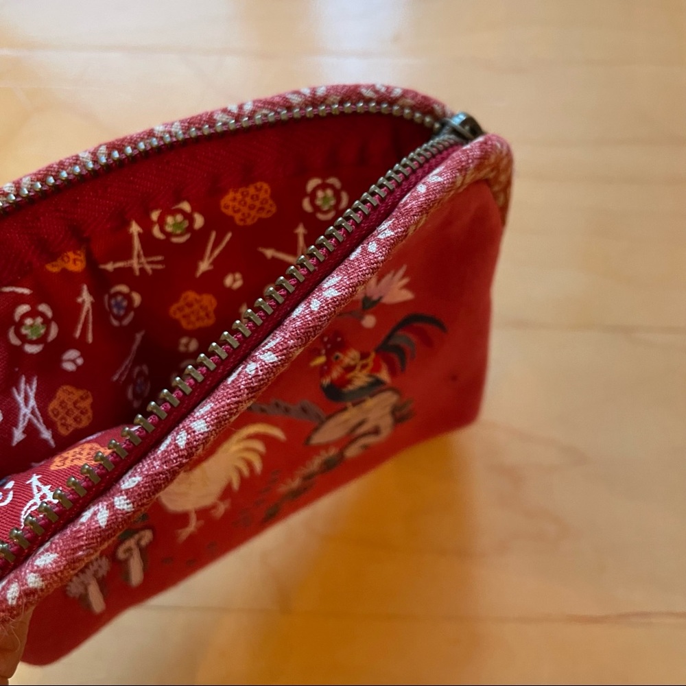Chicken and Mushroom Bag; Red Embroidered Coin Purse with Zip; NWOT; Artisan - Picture 3 of 5